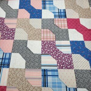 Bow-Tie Patchwork Quilt Print Cheater Quilt Cotton Fabric 102 x 90